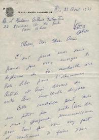 Portada:Carta dirigida a Aniela y Arthur Rubinstein. Rio de Janeiro (Brasil), 23-04-1973