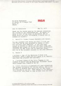 Portada:Carta dirigida a Arthur Rubinstein. Londres (Inglaterra), 31-05-1977