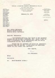Portada:Carta dirigida a Aniela Rubinstein. Beverly Hills (California), 24-02-1970