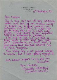 Portada:Carta dirigida a Arthur Rubinstein. Londres (Inglaterra), 15-09-1971