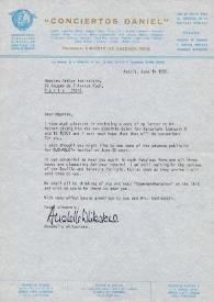 Portada:Carta dirigida a Arthur Rubinstein. Madrid (España), 14-06-1975