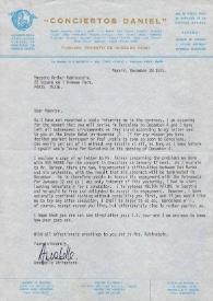Portada:Carta dirigida a Arthur Rubinstein. Madrid (España), 28-11-1975