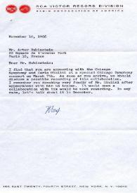 Portada:Carta dirigida a Arthur Rubinstein. Nueva York (Estados Unidos), 10-11-1966