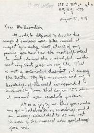 Portada:Carta dirigida a Arthur Rubinstein. Nueva York (Estados Unidos), 31-08-1974