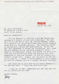 Portada:Carta dirigida a Arthur Rubinstein. Nueva York (Estados Unidos), 01-05-1978