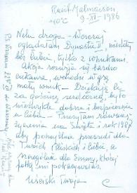 Portada:Carta dirigida a Aniela Rubinstein. París (Francia), 09-12-1986