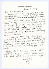 Portada:Carta dirigida a Aniela Rubinstein. París (Francia), 15-06-1989