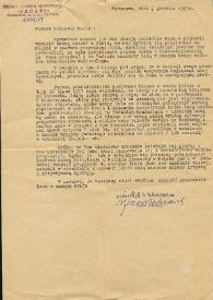 Portada:Carta dirigida a Arthur Rubinstein. Varsovia (Polonia), 04-12-1957