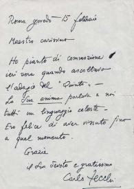Portada:Carta dirigida a Arthur Rubinstein. Roma