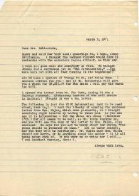 Portada:Carta dirigida a Arthur Rubinstein. Nueva York, 05-03-1971