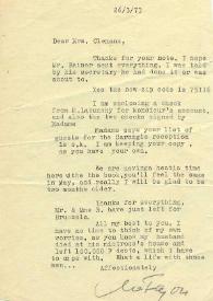 Portada:Carta dirigida a J. N. Clemans, 26-03-1973