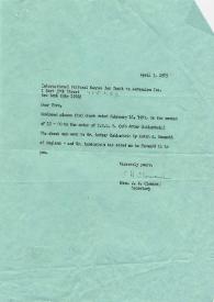 Portada:Carta dirigida a Arthur Rubinstein. Nueva York, 05-04-1975