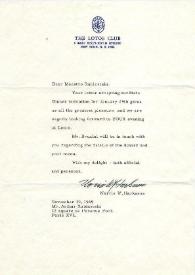 Portada:Carta dirigida  Arthur Rubinstein. Nueva York, 10-11-1969