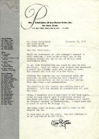 Portada:Carta dirigida a Arthur Rubinstein. Filadelfia (Pensilvania), 16-11-1971