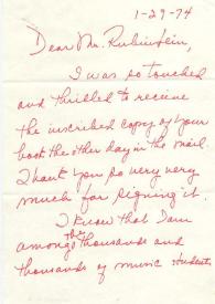 Portada:Carta dirigida a Arthur Rubinstein, 29-01-1974