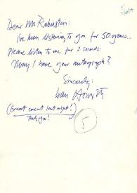 Portada:Carta dirigida a Arthur Rubinstein, 27-01-1974