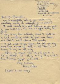 Portada:Carta dirigida a Arthur Rubinstein. Cheshire (Inglaterra), 02-11-1972
