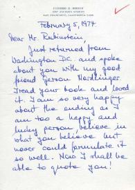 Portada:Carta dirigida a Arthur Rubinstein. San Francisco California, 05-02-1974