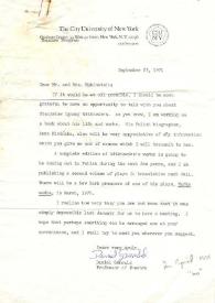 Portada:Carta dirigida a Arthur Rubinstein. Nueva York, 23-09-1971