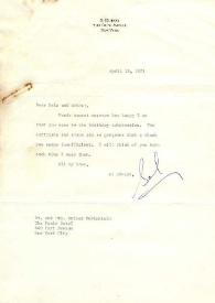 Portada:Carta dirigida a Arthur Rubinstein. Nueva York, 13-04-1971