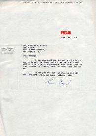 Portada:Carta dirigida a Arthur Rubinstein. Nueva York, 16-03-1976