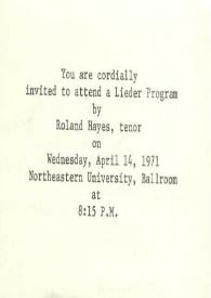 Portada:Tarjeta de invitación dirigida a Arthur Rubinstein, 14-04-1971