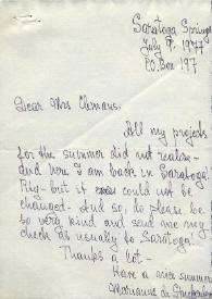 Portada:Carta dirigida a Clara H. Clemans. Nueva York, 09-07-1977