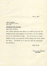 Portada:Carta dirigida a Diana Vreeland, 04-05-1970