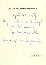 Portada:Tarjeta de invitación de Arthur Rubinstein