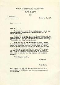 Portada:Carta dirigida a Arthur Rubinstein. Nueva York, 27-11-1961