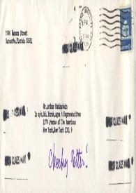 Portada:Carta dirigida a Arthur Rubinstein. Florida, 25-01-1975