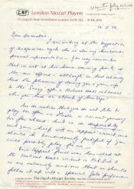 Portada:Carta dirigida a Arthur Rubinstein. Londres (Inglaterra), 14-02-1972