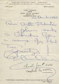 Portada:Carta dirigida a Arthur Rubinstein. Kirkwood, 12-10-1969