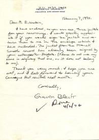 Portada:Carta dirigida a Arthur Rubinstein. Princeton (Nueva Jersey), 07-02-1976