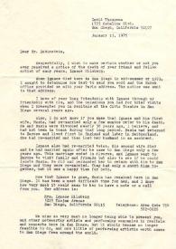 Portada:Carta dirigida a Arthur Rubinstein. San Diego (California), 15-01-1975
