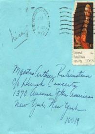 Portada:Carta dirigida a Arthur Rubinstein. Massachusset, 17-01-1975