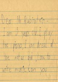 Portada:Carta dirigida a Arthur Rubinstein. Nueva York, 19-02-1970