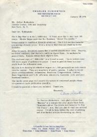 Portada:Carta dirigida a Arthur Rubinstein. Nueva York, 19-01-1970