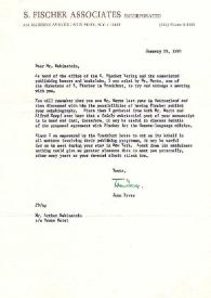 Portada:Carta dirigida a Arthur Rubinstein. Nueva York, 20-01-1970