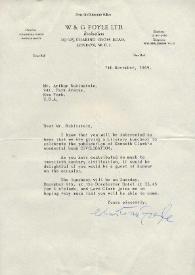 Portada:Carta dirigida a Arthur Rubinstein. Londres (Inglaterra), 07-11-1969