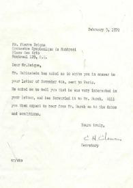 Portada:Carta a Pierre Beique. Montreal (Canadá), 05-02-1970