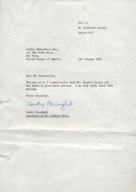 Portada:Carta dirigida a Arthur Rubinstein. Londres (Inglaterra), 09-01-1969