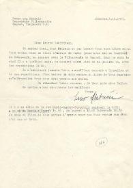 Portada:Carta dirigida a Arthur Rubinstein. Zagreb (Croacia), 11-01-1971