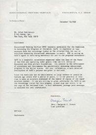 Portada:Carta dirigida a Arthur Rubinstein. Princenton (Nueva Jersey), 12-12-1968