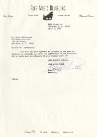 Portada:Carta dirigida a Arthur Rubinstein. Columbia (Carolina del Sur), 08-03-1969