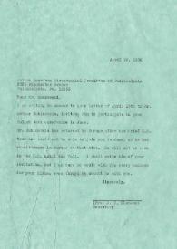 Portada:Carta dirigida a Joseph S. Wnukowski. Nueva York, 26-04-1976