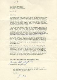 Portada:Carta dirigida a Arthur Rubinstein. Hollywood (California), 27-07-1976