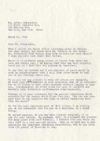 Portada:Carta dirigida a Arthur Rubinstein. Milwaukee (Wisconsin), 23-03-1976