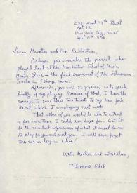 Portada:Carta dirigida a Aniela y Arthur Rubinstein. Nueva York, 19-04-1976