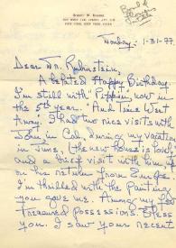 Portada:Carta dirigida a Arthur Rubinstein. Nueva York, 31-01-1977